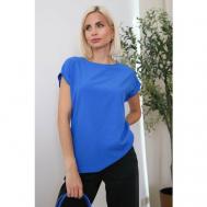 Блуза  , повседневный стиль, прямой силуэт, короткий рукав, размер 42, синий AWESOME APPAREL