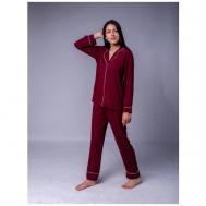 Пижама , брюки, длинный рукав, размер 42, бордовый Малиновые сны