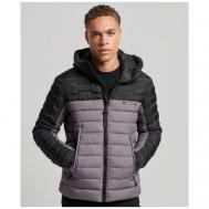 куртка , демисезон/зима, регулируемые манжеты, карманы, подкладка, несъемный капюшон, утепленная, стеганая, внутренний карман, размер L (50-52), фиолетовый, черный Superdry