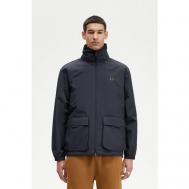 куртка  Patch Pocket Zip Through Jacket, демисезон/зима, силуэт прямой, съемный капюшон, карманы, подкладка, манжеты, размер S, синий FRED PERRY