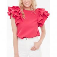 Блуза  , нарядный стиль, прямой силуэт, короткий рукав, без карманов, однотонная, размер L, розовый ZSH