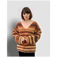 Пуловер , длинный рукав, свободный силуэт, вязаный, крупная вязка, размер 48, коричневый, бежевый Amici Sarti