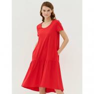 Платье-футболка , повседневное, трапециевидный силуэт, до колена, карманы, размер 46, красный VAY