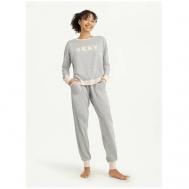 Пижама , брюки, свитшот, длинный рукав, пояс на резинке, трикотажная, карманы, размер L, серый DKNY