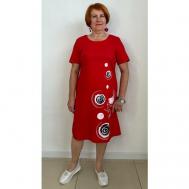 Платье-футляр лен, хлопок, прямой силуэт, миди, размер 52, красный Asen