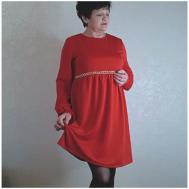 Платье свободный силуэт, до колена, размер 44, красный GalinaPonomareva
