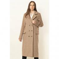 Пальто-халат   демисезонное, шерсть, силуэт прямой, удлиненное, размер 48-50/170, коричневый, бежевый Margo