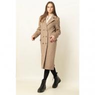 Пальто-халат   демисезонное, шерсть, силуэт прямой, удлиненное, размер 40-42/170, коричневый, бежевый Margo