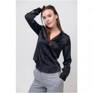 Блуза  , классический стиль, полуприлегающий силуэт, длинный рукав, однотонная, размер 46/L, черный Luna