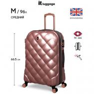 Чемодан , поликарбонат, опорные ножки на боковой стенке, увеличение объема, 96 л, размер M, розовый IT Luggage