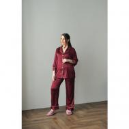 Пижама , брюки, рубашка, укороченный рукав, пояс, карманы, пояс на резинке, размер 56, бордовый Pijama story