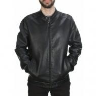Кожаная куртка , демисезон/лето, силуэт свободный, подкладка, внутренний карман, размер 52(на 50), черный Фабричный Китай
