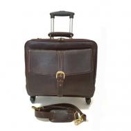 Умный чемодан , натуральная кожа, износостойкий, жесткое дно, 30 л, размер L, коричневый Black buffalo