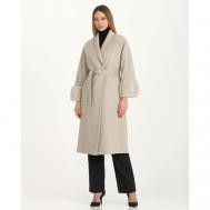 Пальто-реглан   демисезонное, демисезон/зима, шерсть, силуэт прямой, удлиненное, размер 38, бежевый Skinnwille