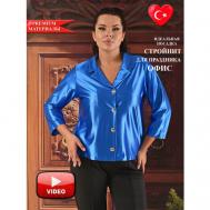 Блуза  , классический стиль, прямой силуэт, длинный рукав, размер 60-62, синий Darkwin