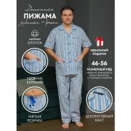 Пижама , брюки, рубашка, карманы, пояс на резинке, размер 46, синий Nuage.moscow