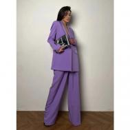 Костюм, жакет и брюки, классический стиль, прямой силуэт, пояс на резинке, подкладка, размер 46, фиолетовый Matreshka