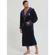 Халат , длинный рукав, банный халат, пояс/ремень, капюшон, размер 2XL - ( 52-54 ), синий PATRIK SAYLI