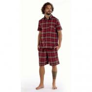 Пижама , шорты, рубашка, пояс на резинке, карманы, размер L, красный Lappartement