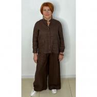Костюм , рубашка и брюки, классический стиль, свободный силуэт, карманы, пояс на резинке, размер 48-52, коричневый new