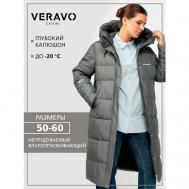 Пуховик , удлиненный, силуэт свободный, карманы, капюшон, размер 52, серый VeraVo