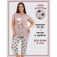 Пижама , бриджи, футболка, короткий рукав, трикотажная, карманы, размер 48, коричневый Soft Home