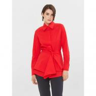 Блуза  , классический стиль, полуприлегающий силуэт, длинный рукав, баска, однотонная, размер 44, красный LO