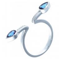 Кольцо  серебро, 925 проба, шпинель синтетическая, фианит, размер 17.25, голубой, бесцветный ELEMENT47