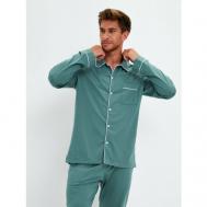Пижама , брюки, рубашка, карманы, трикотажная, пояс на резинке, размер L(176-182), зеленый Ihomewear