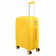 Умный чемодан  Light, полипропилен, увеличение объема, опорные ножки на боковой стенке, ребра жесткости, рифленая поверхность, 70 л, размер M, желтый Impreza