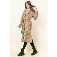 Пальто-халат   демисезонное, шерсть, силуэт прямой, удлиненное, размер 44-46/170, коричневый, бежевый Margo