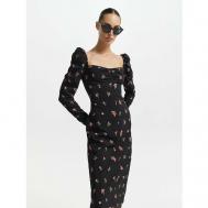 Платье-футляр , в бельевом стиле, прилегающее, миди, подкладка, размер 42, черный LOVE REPUBLIC
