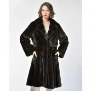 Пальто , норка, силуэт полуприлегающий, пояс/ремень, размер 38, черный Manakas Frankfurt