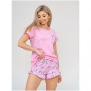 Пижама , майка, шорты, футболка, короткий рукав, без карманов, трикотажная, пояс на резинке, размер 46, розовый Buy-tex.ru