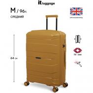 Чемодан , полипропилен, опорные ножки на боковой стенке, увеличение объема, 96 л, размер M+, желтый, горчичный IT Luggage