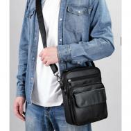 Сумка мессенджер  сумки мужские из натуральной кожи, фактура гладкая, черный ASH &LUS Style