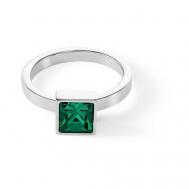 Кольцо , нержавеющая сталь, кристаллы Swarovski, размер 17.2, зеленый, серебряный Coeur de Lion