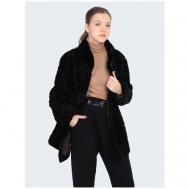 Пальто , мутон, средней длины, силуэт полуприлегающий, карманы, размер 48, коричневый, черный ODIFLER