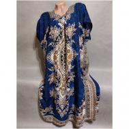 Платье хлопок, повседневное, свободный силуэт, миди, карманы, размер 54-64, синий P.S.O Plus Shop Online