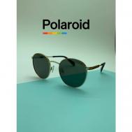 Солнцезащитные очки , круглые, оправа: металл, поляризационные, золотой Polaroid
