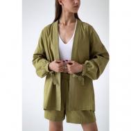 Костюм , кимоно и шорты, повседневный стиль, свободный силуэт, манжеты, пояс/ремень, размер 42, зеленый, хаки LISBRAND
