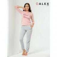 Пижама , брюки, длинный рукав, карманы, размер 48, серый, розовый ALEX Textile