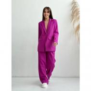 Костюм, жакет и брюки, классический стиль, прямой силуэт, пояс на резинке, размер 48, фиолетовый Matreshka