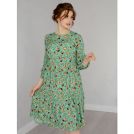 Платье , вискоза, свободный силуэт, мини, размер 56, зеленый Совушка Трикотаж