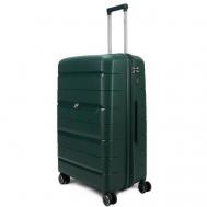 Умный чемодан , полипропилен, ребра жесткости, опорные ножки на боковой стенке, увеличение объема, водонепроницаемый, рифленая поверхность, усиленные углы, 120 л, размер L+, зеленый Impreza