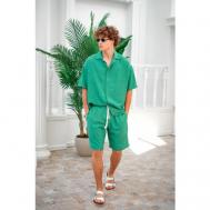 Костюм , рубашка и шорты, повседневный стиль, оверсайз, пояс на резинке, размер 46-48, зеленый BREEZY