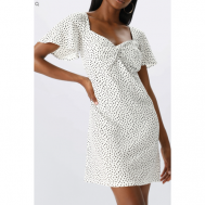 Сарафан вискоза, полуприлегающий, до колена, размер L, белый Мини-платье Lefties с коротким рукавом и драпировкой