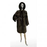 Пальто , нутрия, удлиненное, силуэт полуприлегающий, капюшон, размер 46, коричневый Furlina