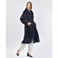 Пальто , норка, силуэт полуприлегающий, карманы, размер L, синий Symetrie Paris