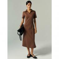 Платье-поло , повседневное, классическое, полуприлегающее, миди, размер XXL, коричневый WonderClo